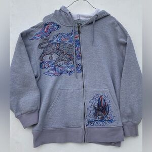 Y2K Hoodie Embroidered Full zip grey size 2XL